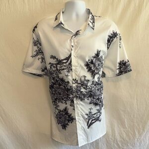 D-131 Men’s ChArmKp Black‎ & White Floral Casual Button Down Shirt Size XXL